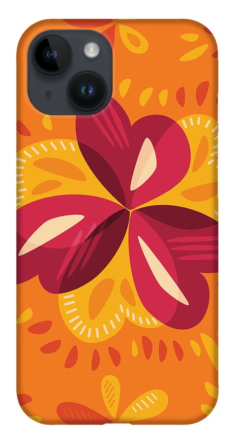 Clover iPhone 14 Case featuring the digital art Abstract Pink And Yellow Clover by Boriana Giormova