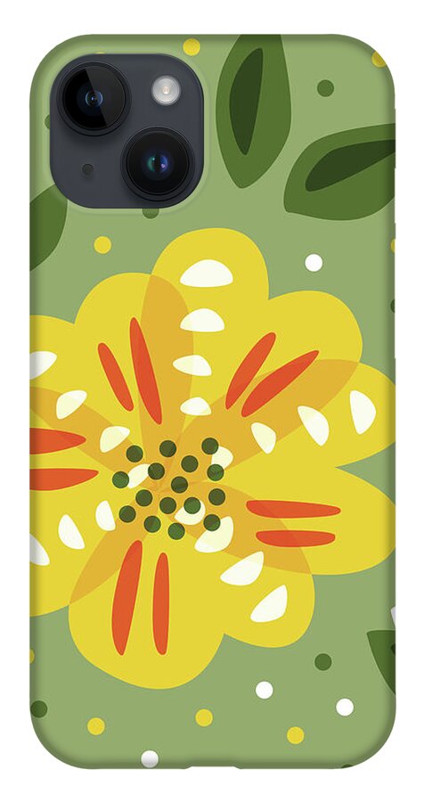 Flower iPhone 14 Case featuring the digital art Abstract Yellow Primrose Flower by Boriana Giormova