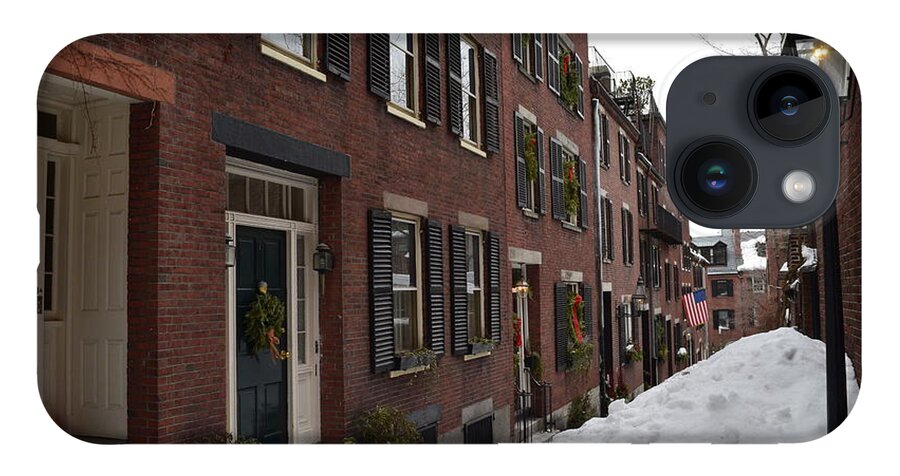 Boston iPhone 14 Case featuring the photograph Acorn Street in the Snow by Leslie M Browning