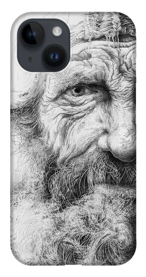 Russian Artists New Wave iPhone 14 Case featuring the drawing Adam. Series Forefathers by Sergey Gusarin