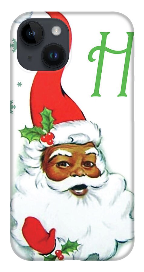 African American iPhone 14 Case featuring the painting African American Santa Claus greetings by Long Shot