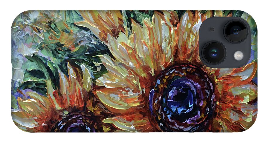 Lenaowens iPhone 14 Case featuring the painting Ah, Sunflower palette knife oil painting by Lena Owens - OLena Art Vibrant Palette Knife and Graphic Design
