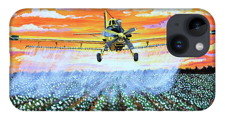 Air Tractor iPhone Case featuring the painting Air Tractor at Sunset Over Cotton by Karl Wagner