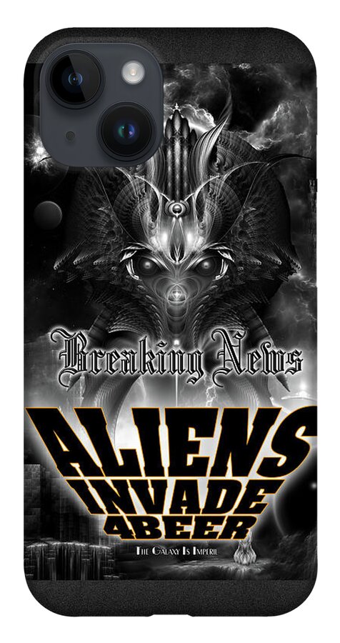 Aliens iPhone Case featuring the digital art Aliens Invade 4 Beer Galaxy Attack by Rolando Burbon
