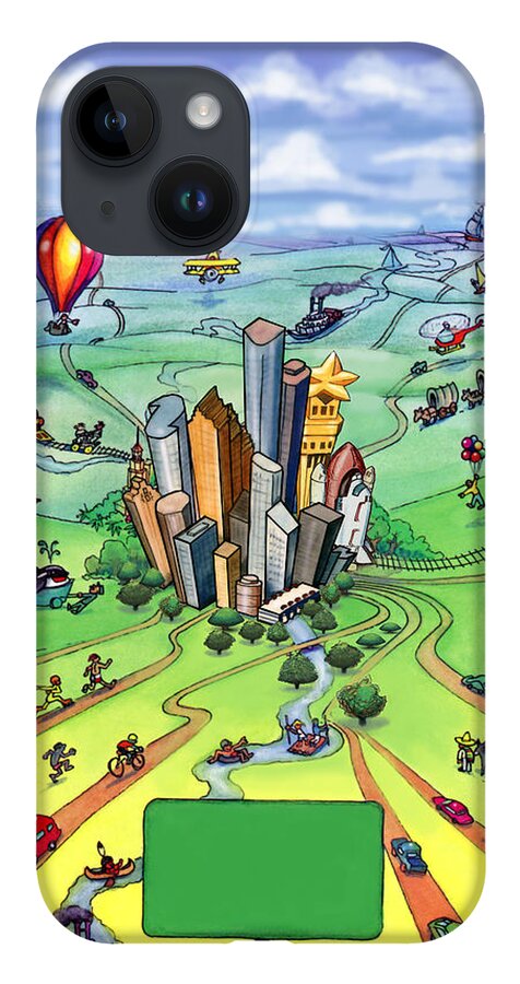Houston iPhone 14 Case featuring the digital art All Roads lead to Houston Texas by Kevin Middleton