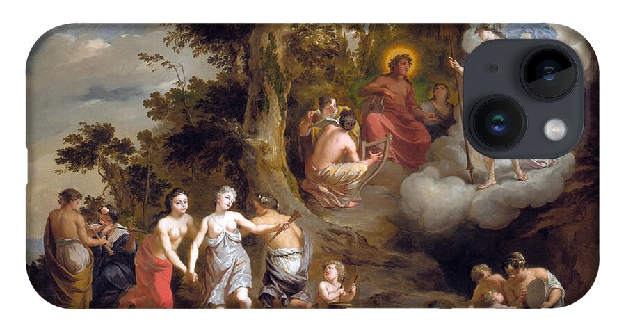 Arnold Houbraken iPhone 14 Case featuring the painting Pallas Athene Visiting Apollo on the Parnassus by Arnold Houbraken