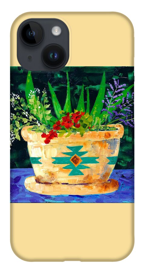 Southwestern Decor iPhone 14 Case featuring the painting Aloe Vera and Friends by Adele Bower