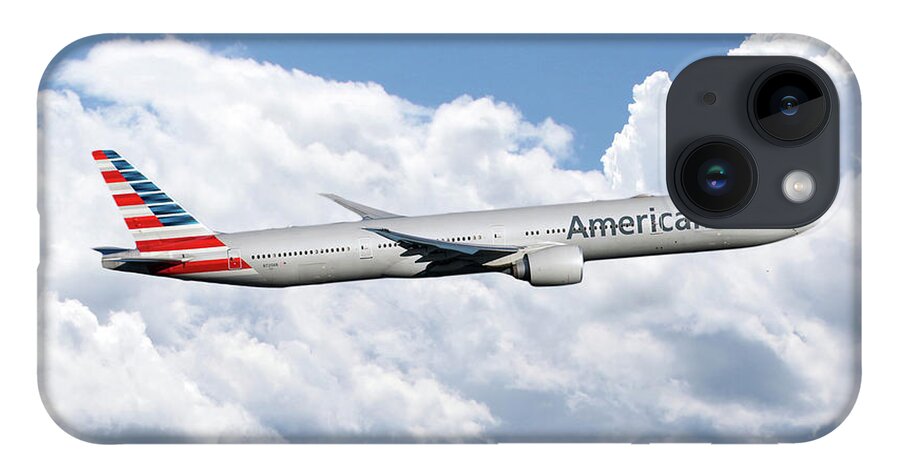 American iPhone 14 Case featuring the digital art American AIrlines Boeing 777 by Airpower Art