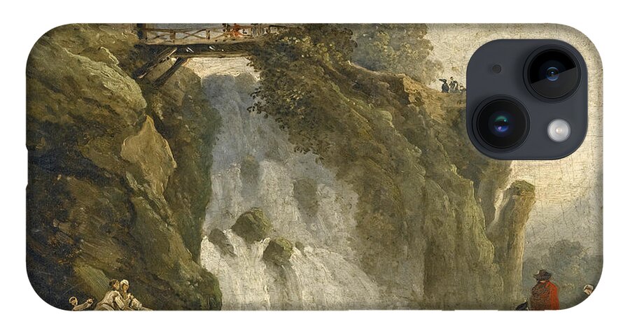 Hubert Robert iPhone Case featuring the painting An Artist sketching with other Figures beneath a Waterfall by Hubert Robert