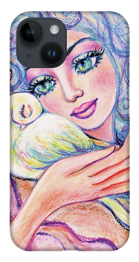 Angel Woman iPhone 14 Case featuring the painting Angel of Tranquility by Eva Campbell