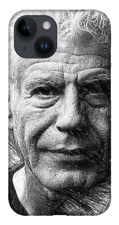 Rafael Salazar iPhone Case featuring the drawing Anthony Bourdain - Ink Drawing by Rafael Salazar