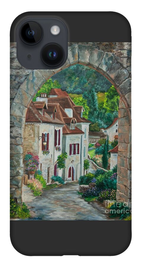 St. Cirq In Lapopie France iPhone 14 Case featuring the painting Arch Of Saint-Cirq-Lapopie by Charlotte Blanchard