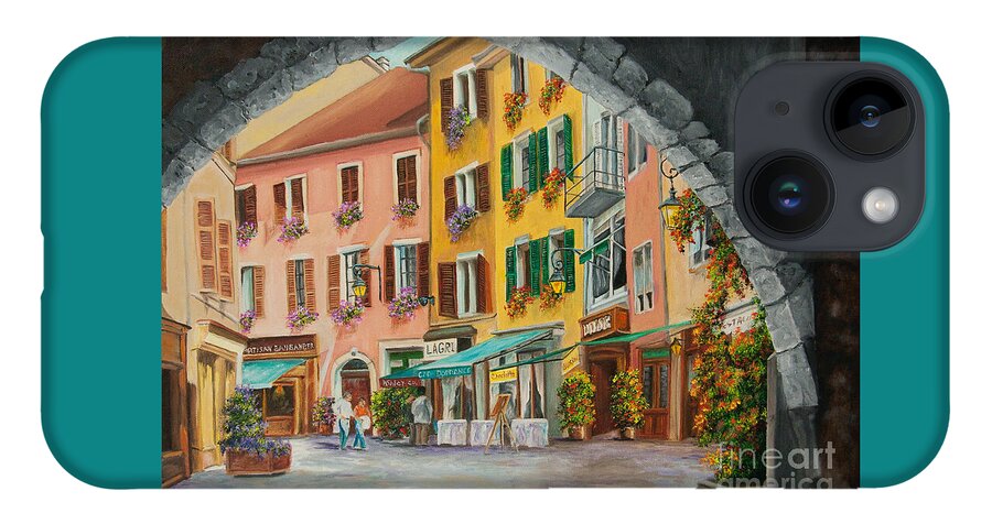 Annecy France Art iPhone 14 Case featuring the painting Archway To Annecy's Side Streets by Charlotte Blanchard