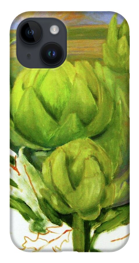 Farming iPhone 14 Case featuring the painting Artichoke unfinished by Maria Hunt