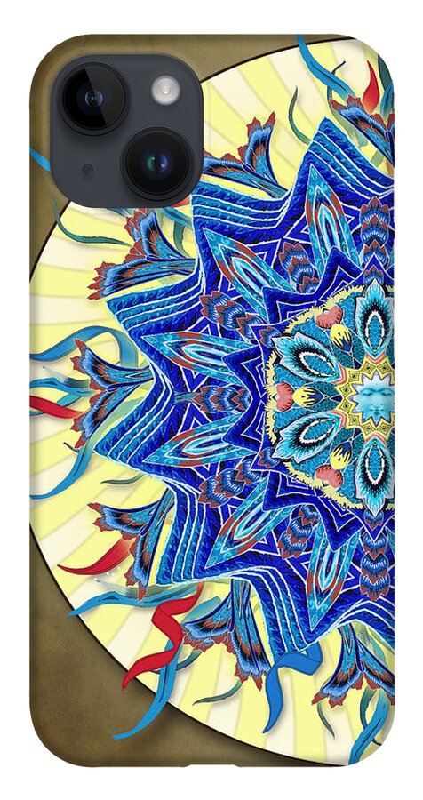 Mandala iPhone 14 Case featuring the digital art Smiling Blue Moon Mandala by Deborah Smith
