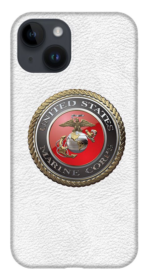 'usmc' Collection By Serge Averbukh iPhone Case featuring the digital art U. S. Marine Corps - U S M C Emblem over White Leather by Serge Averbukh