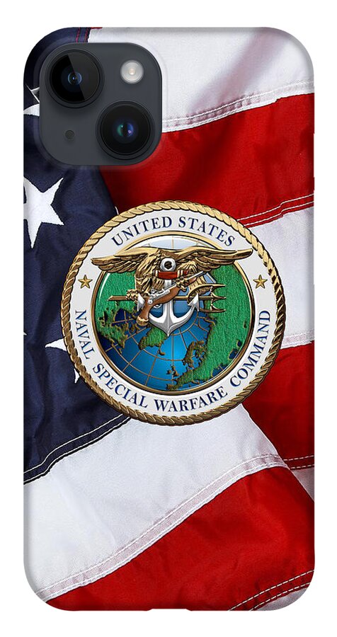 'military Insignia & Heraldry - Nswc' Collection By Serge Averbukh iPhone Case featuring the digital art Naval Special Warfare Command - N S W C - Emblem over U. S. Flag by Serge Averbukh