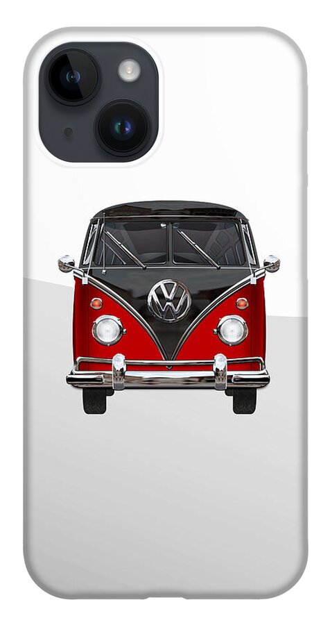 'volkswagen Type 2' Collection By Serge Averbukh iPhone Case featuring the photograph Volkswagen Type 2 - Red and Black Volkswagen T 1 Samba Bus on White by Serge Averbukh