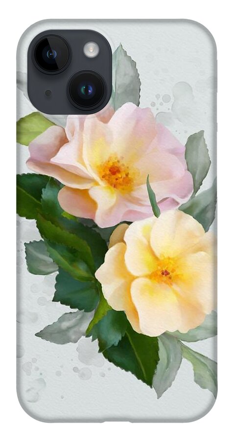 Roses iPhone 14 Case featuring the painting Two wild Roses by Ivana Westin