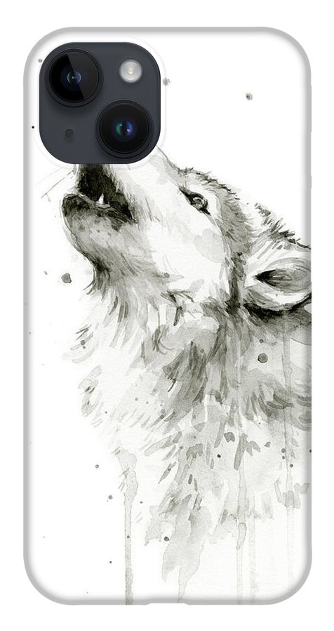 Watercolor iPhone 14 Case featuring the painting Howling Wolf Watercolor by Olga Shvartsur