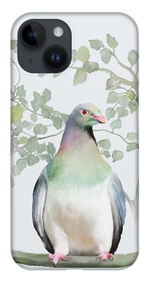 New Zealand iPhone 14 Case featuring the painting Wood Pigeon by Ivana Westin