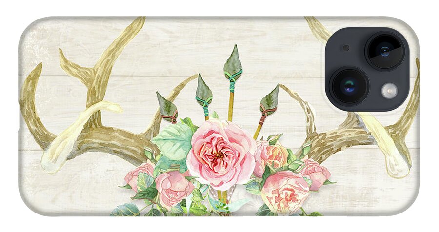 Watercolor iPhone Case featuring the painting BOHO Love - Deer Antlers Floral Inspirational by Audrey Jeanne Roberts