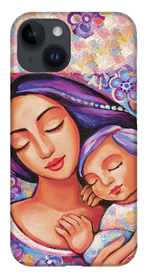Mother And Child iPhone 14 Case featuring the painting Dreaming Together by Eva Campbell