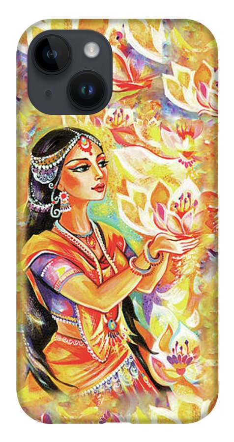 Indian Goddess iPhone 14 Case featuring the painting Pray of the Lotus River by Eva Campbell