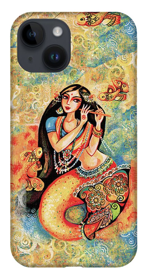 Sea Goddess iPhone 14 Case featuring the painting Aanandinii and the Fishes by Eva Campbell