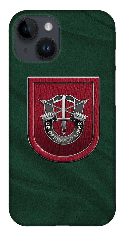'u.s. Army Special Forces' Collection By Serge Averbukh iPhone Case featuring the digital art U. S. Army 7th Special Forces Group - 7 S F G Beret Flash over Green Beret Felt by Serge Averbukh