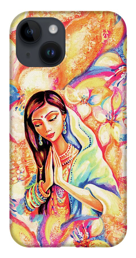 Praying Woman iPhone 14 Case featuring the painting Little Himalayan Pray by Eva Campbell