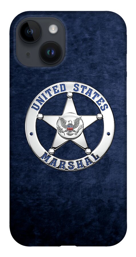 'law Enforcement Insignia & Heraldry' Collection By Serge Averbukh iPhone 14 Case featuring the digital art U. S. Marshals Service - U S M S Badge over Blue Velvet by Serge Averbukh