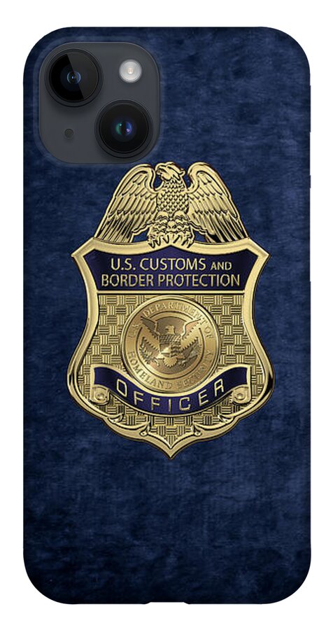 'law Enforcement Insignia & Heraldry' Collection By Serge Averbukh iPhone 14 Case featuring the digital art U. S. Customs and Border Protection - C B P Officer Badge over Blue Velvet by Serge Averbukh