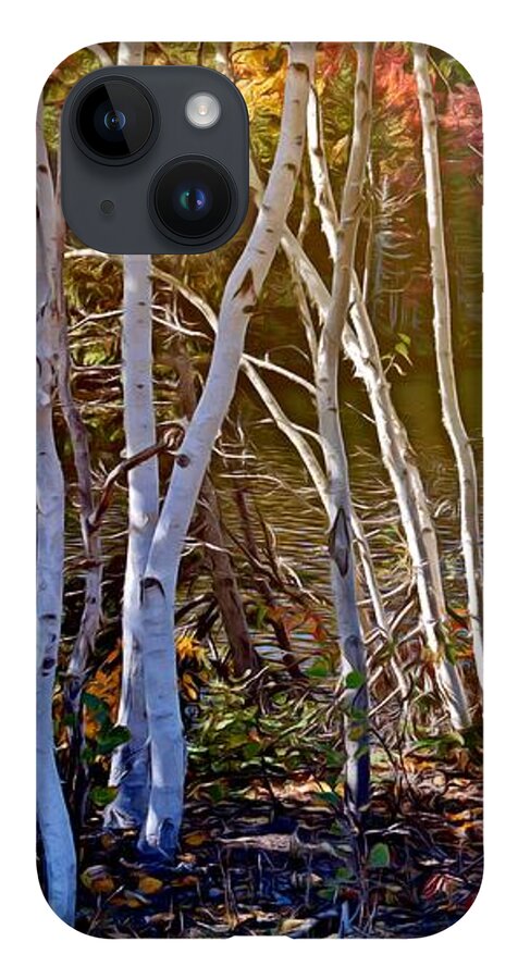 Trees iPhone 14 Case featuring the digital art Aspen trees in the fall by Tatiana Travelways