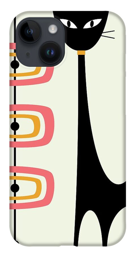 Mid Century Modern iPhone Case featuring the digital art Atomic Cat Orbs Pink and Gold on Cream by Donna Mibus