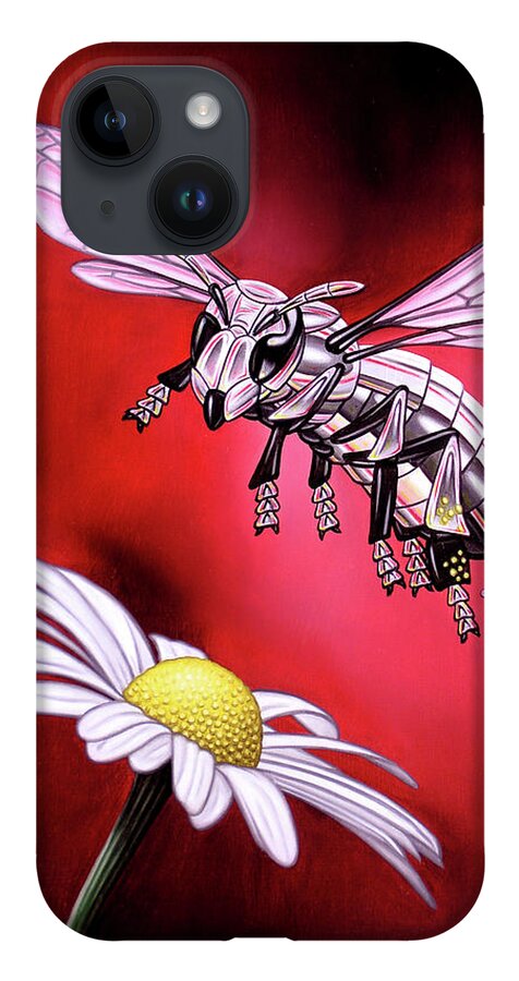  iPhone 14 Case featuring the painting Attack of the Silver Bee by Paxton Mobley