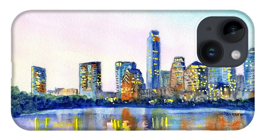 Austin iPhone Case featuring the painting Austin Texas Skyline by Carlin Blahnik CarlinArtWatercolor
