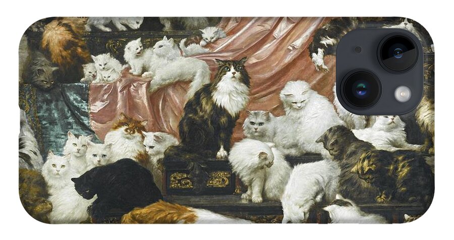 Carl Kahler 1855-1906 Austrian My Wife's Lovers.cats iPhone 14 Case featuring the painting Austrian My Wife's Lovers by MotionAge Designs