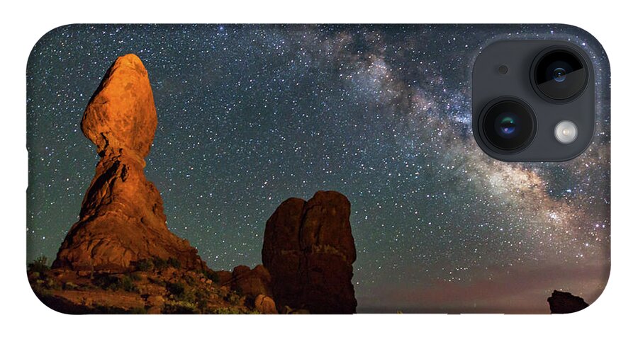 Arches National Park iPhone 14 Case featuring the photograph Balanced Rock and Milky Way by Dan Norris