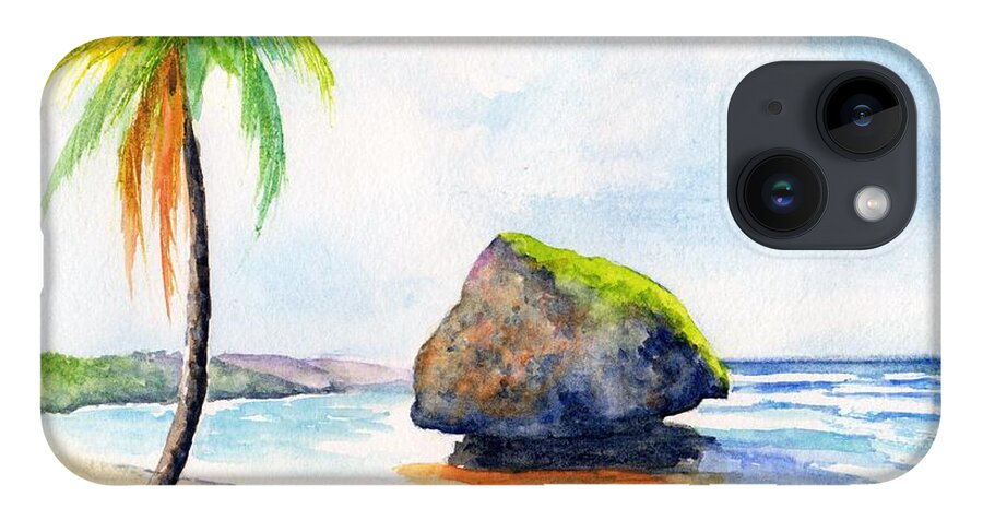 Barbados iPhone 14 Case featuring the painting Barbados Bathsheba Beach Watercolor by Carlin Blahnik CarlinArtWatercolor