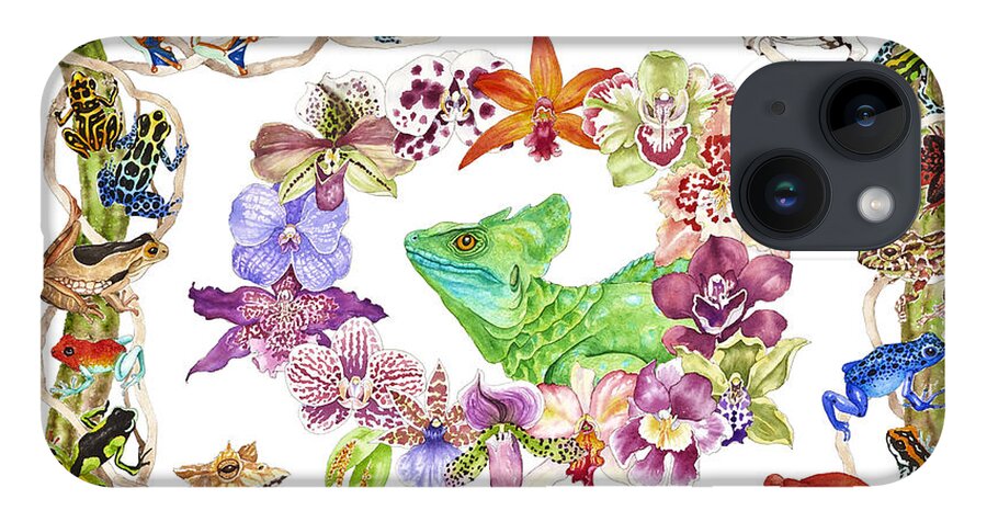 Frogs iPhone Case featuring the painting Basilisk, Orchids, Frogs by Lucy Arnold