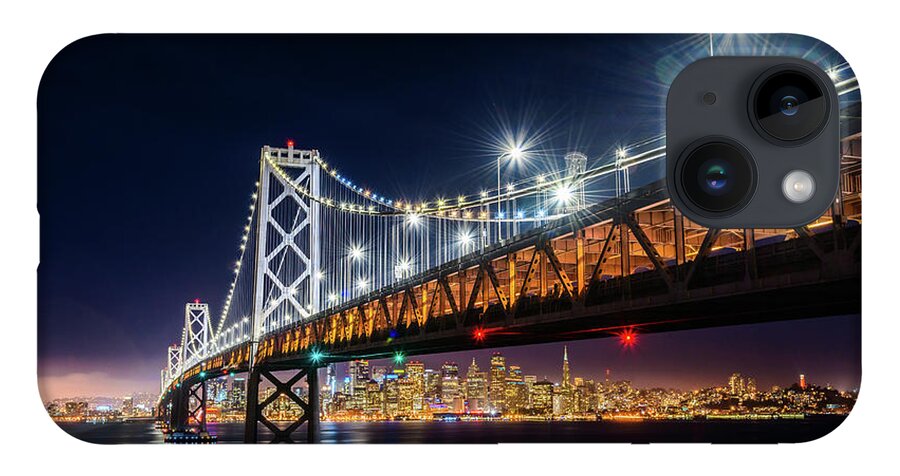 Bay Area iPhone 14 Case featuring the photograph Bay Bridge and San Francisco By Night 4 by Jason Chu