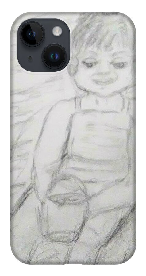 Children iPhone 14 Case featuring the drawing  Beach Baby by Suzanne Berthier