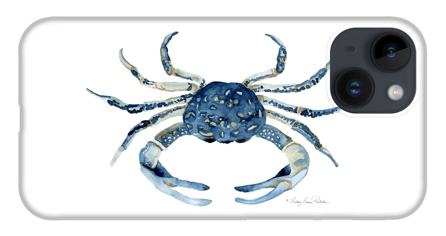 Sea Life iPhone 14 Case featuring the painting Beach House Sea Life Blue Crab by Audrey Jeanne Roberts