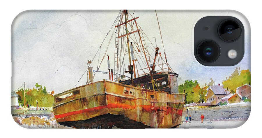 Old Rusted Boat iPhone 14 Case featuring the painting Beached by P Anthony Visco