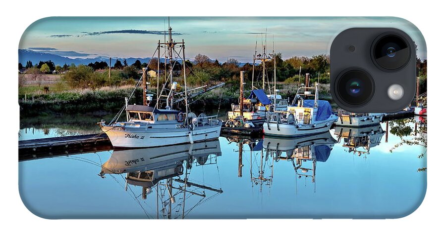 Alex Lyubar iPhone Case featuring the photograph Beautiful reflection of Fishing Boats by Alex Lyubar