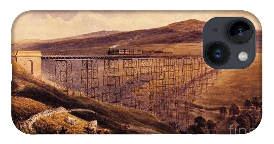 John Osborn Brown - Belah Viaduct iPhone 14 Case featuring the painting Belah Viaduct by MotionAge Designs