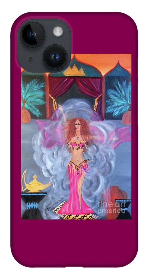 Belly Dance iPhone 14 Case featuring the painting Belly Dance Genie by Artist Linda Marie
