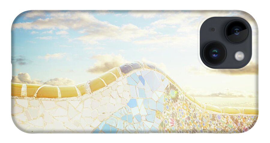 Barcelona iPhone 14 Case featuring the photograph Bench of park Guell in Barcelona by Anastasy Yarmolovich
