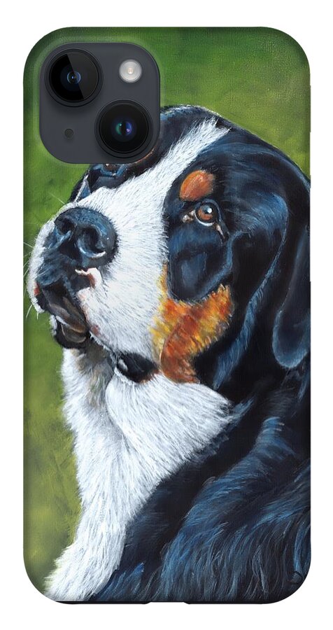 Bernese Mountain Dog iPhone 14 Case featuring the painting Bernie by John Neeve
